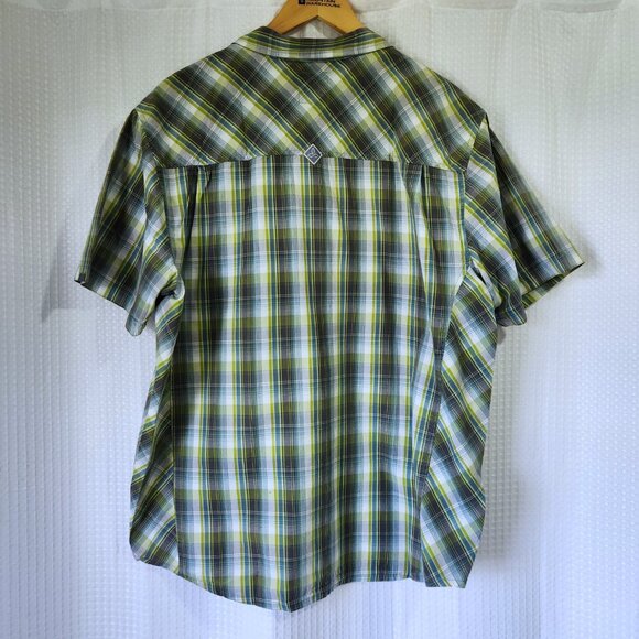 Prana Pearl Snap Shirt Men's XL Short Sleeve Shirt Green Plaid Organic Cotton - Picture 2 of 8